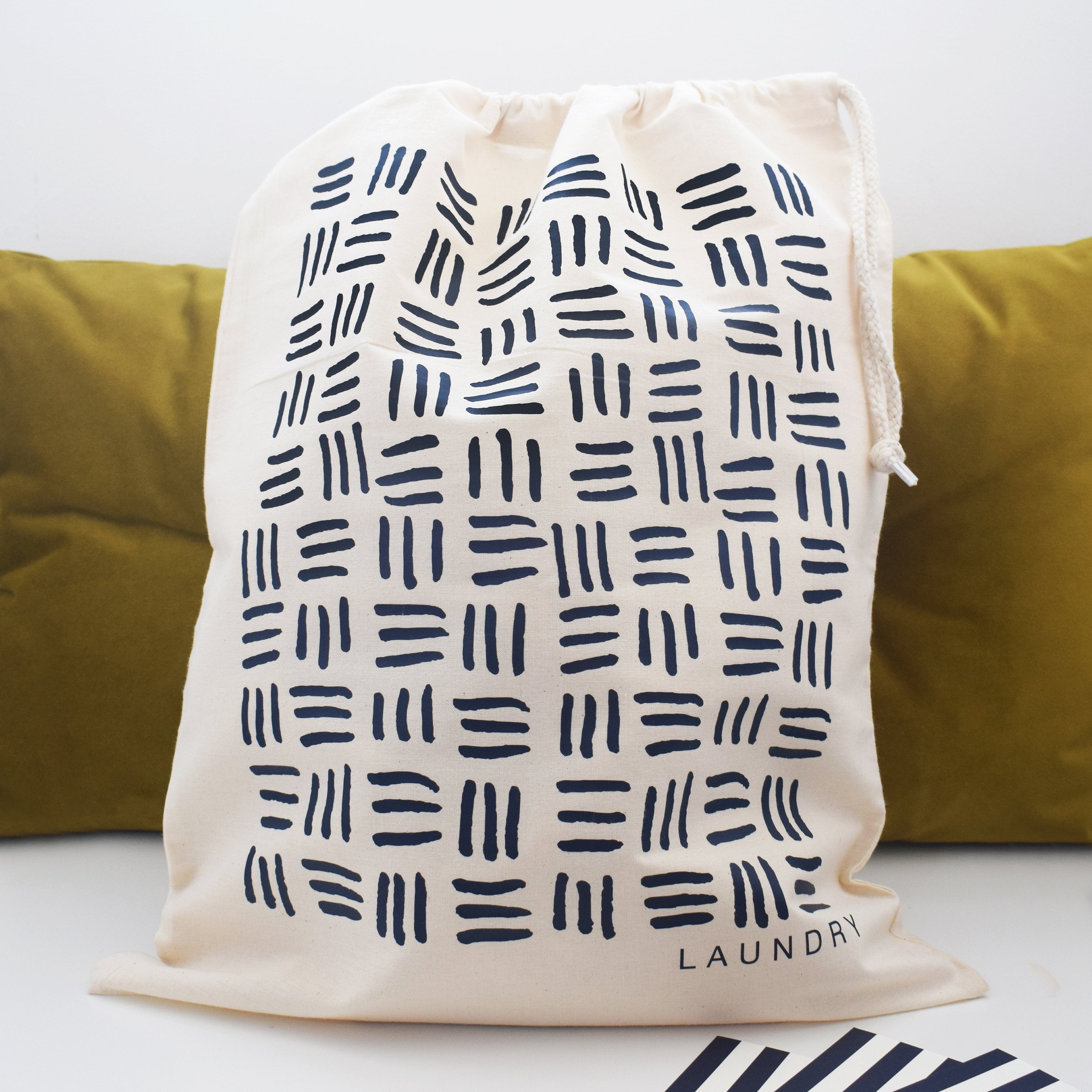 Home And Travel Geometric Lines Laundry Bag, 40cm x 50cm, Personalised Bag, Drawcord Cotton Bag, Kids Room Storage Bag, 100% Cotton
