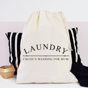 Personalised with Simple Text Laundry Bag, Home And Travel Drawcord 100% Cotton Bag, University Student College washing, room organization,