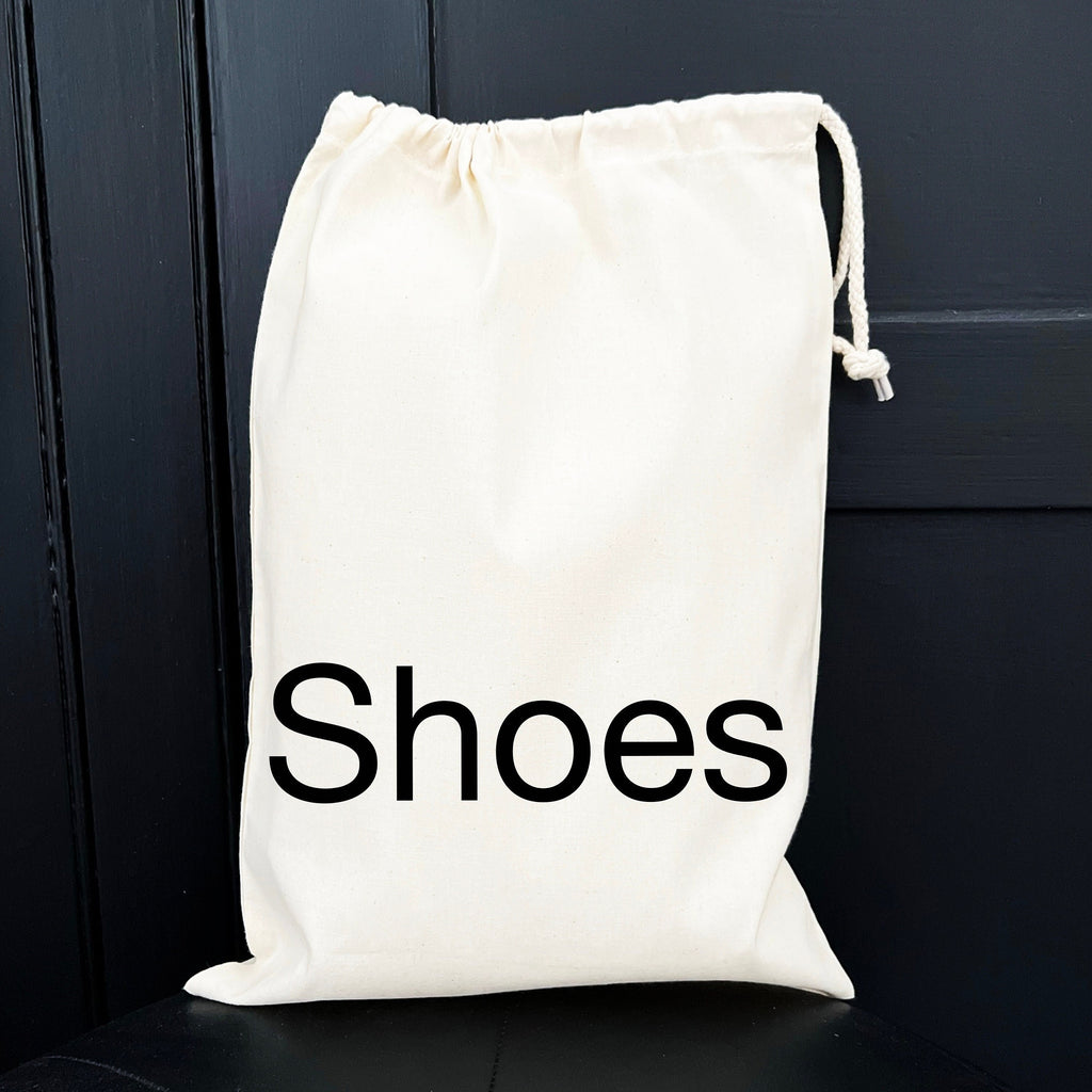 SIMPLE TEXT Shoe Bag, Home And Travel, Dust bag for shoes, trainers, pumps, heels, sandals, Shoe Storage, Luggage organisation, Cotton Bag