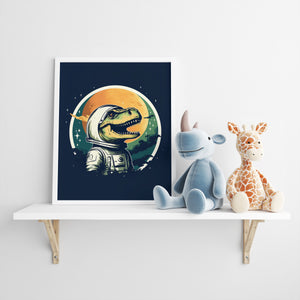 Unframed A3 or A4 Set of 3 Space Dinosaur Prints for Kids Room, Comic Wall Art, Children's Decor, Kids Gift Boys bedroom, Dino T-Rex nursery