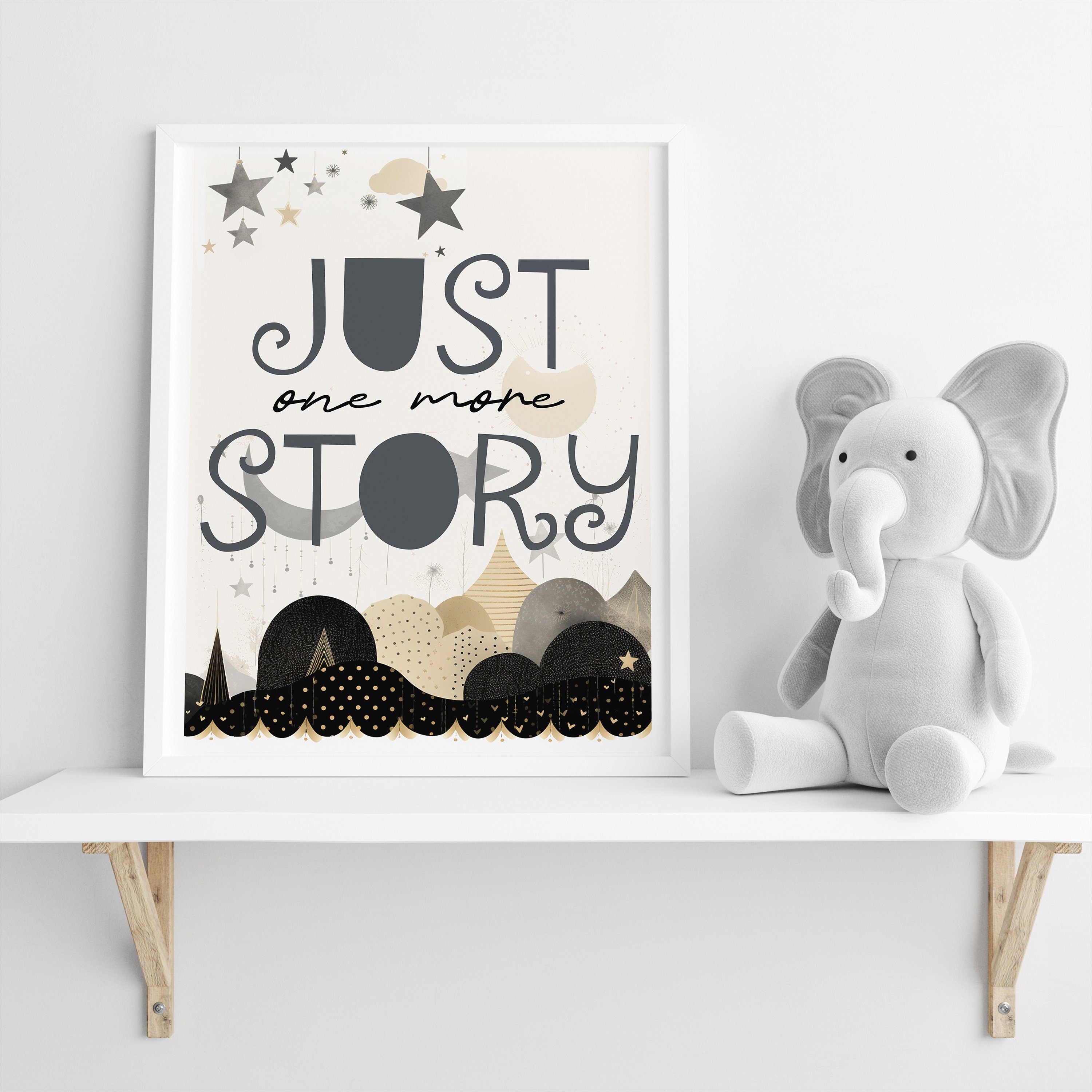 Unframed A3 or A4 Set of 3 Prints, Just one more Story, Cute little Monsters, Reading kids print, Bedtime Kids Picture, Nursery Gifts