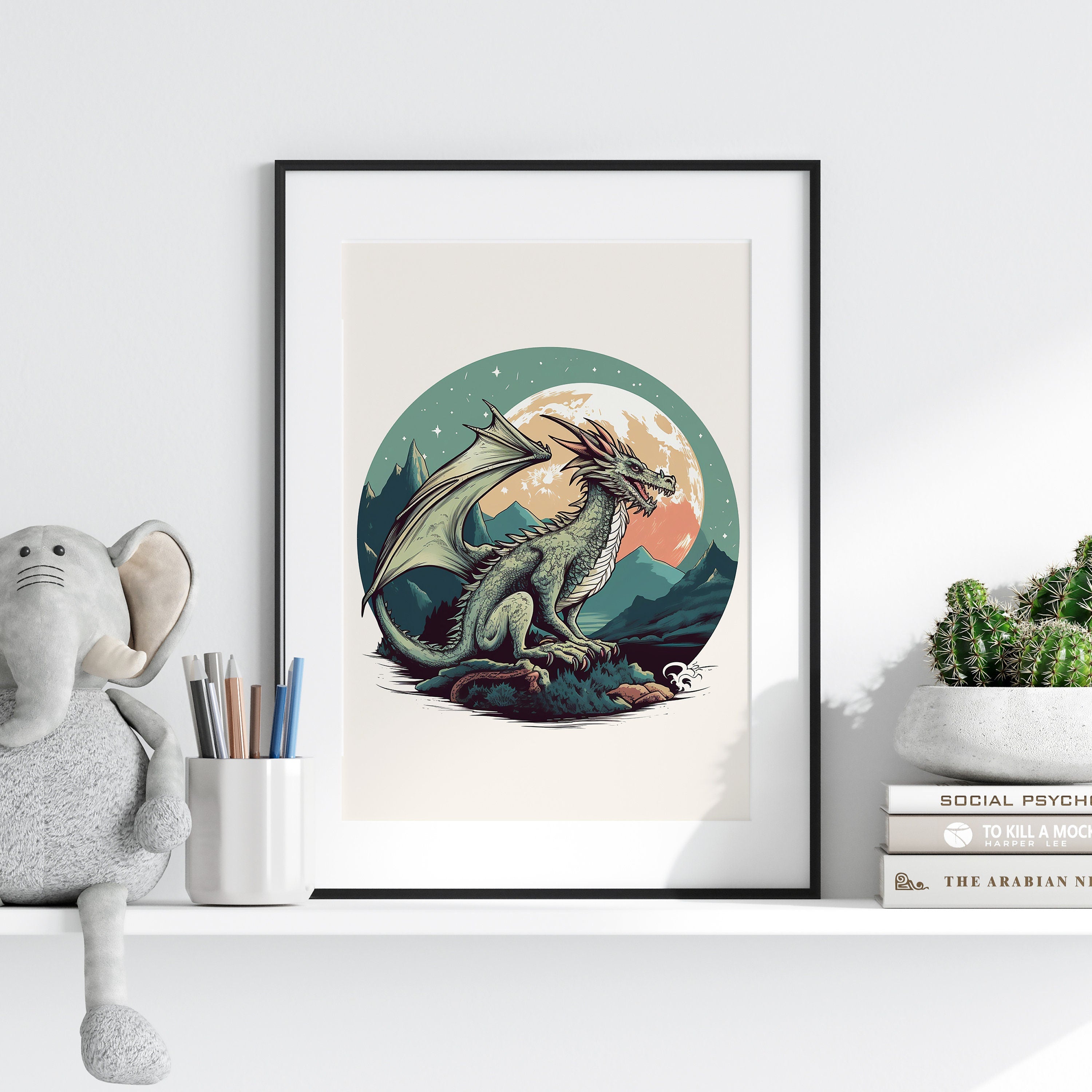 Unframed A3 or A4 Set of 3 Sage Green Dragon Prints for Kids Room, Mythical fantasy Wall Art, Children's Decor, Boys gift, Nursery bedroom,