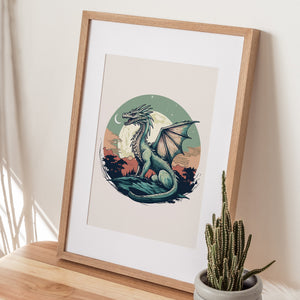 Unframed A3 or A4 Set of 3 Sage Green Dragon Prints for Kids Room, Mythical fantasy Wall Art, Children's Decor, Boys gift, Nursery bedroom,