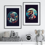 Unframed A3 or A4 Set of 3 Space Dinosaur Prints for Kids Room, Comic Wall Art, Children's Decor, Kids Gift Boys bedroom, Dino T-Rex nursery
