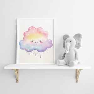 Unframed A3 or A4 Set of 3 Cute Watercolour Rainbow Weather Prints, Gender Neutral Colours, Nursery pictures, Kids Baby Toddler Room Art