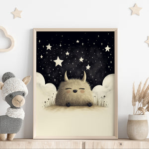 Unframed A3 or A4 Set of 3 Prints "Dream Big Little One", Cute Monsters, stars, baby bedtime, toddler wall art, Nursery Picture, Kids Room