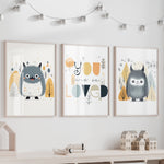 Unframed A3 or A4 3 Prints, "You are so loved" Cute Scandi Monsters, Gender Neutral Colours, Baby Nursery Picture, Kids Room Wall Art, gifts