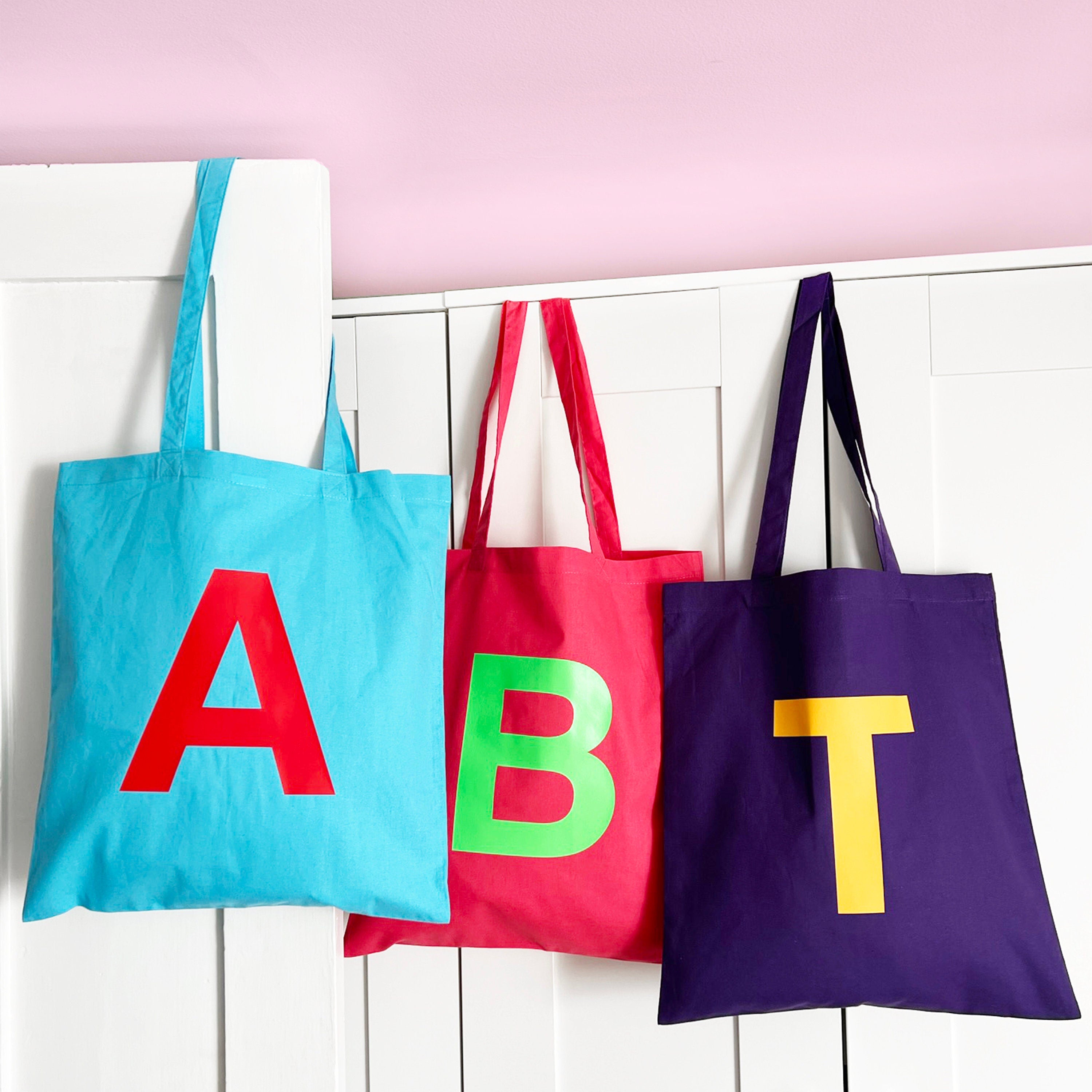Initial Letter Alphabet Tote Bag Personalised - Bright Rainbow colours - Shopping Bag - Gift - Stylish Tote - Vibrant Colour Print options
