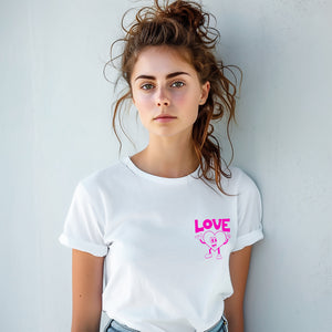 Love Love Love Slogan White T-Shirt, Neon Pink Print, Back Printed Tee, Slogan Shirt, Empowerment Tee, Valentines, Galentine’s Day Gift