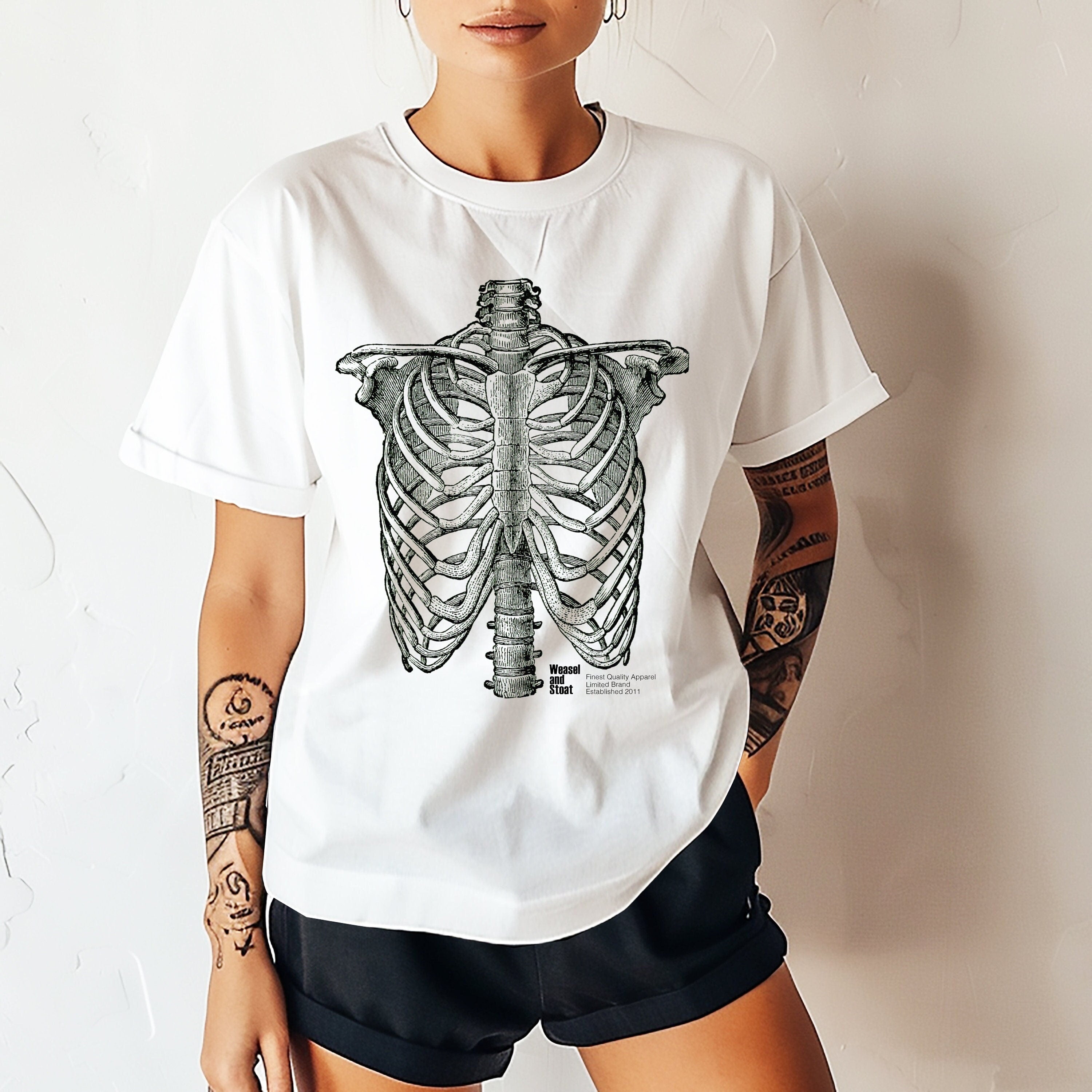 Vintage Skeleton Rib Cage T-Shirt | Classic White Unisex Tee | Old Medical Illustration | Skate & Surf Wear | Streetwear, Aesthetic Tee