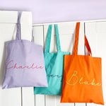 Personalised Handwritten Name Colours Tote Bag - Bright Rainbow colours - Shopping Bag - Gift - Stylish Tote - Vibrant Colour Print options