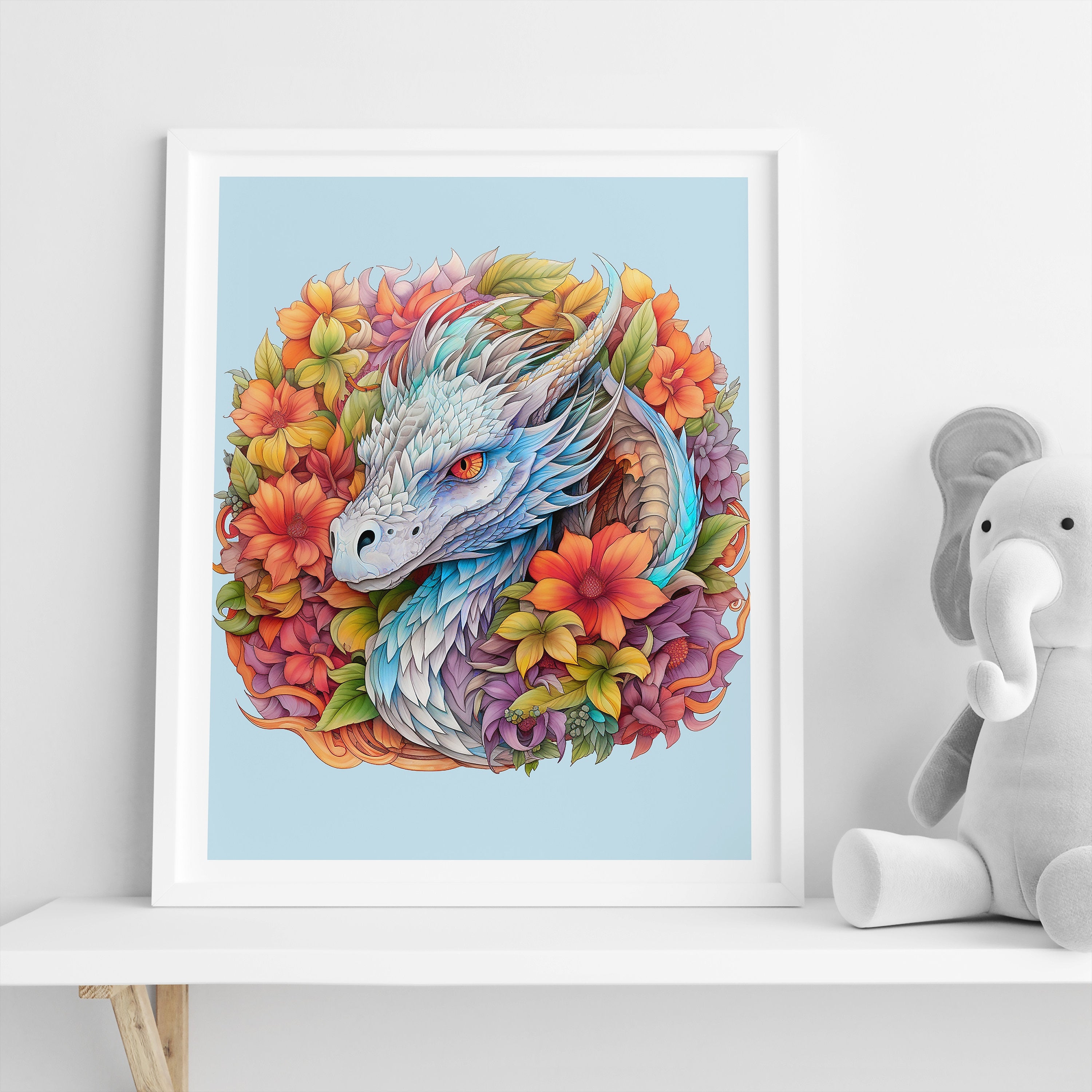 Set of 3 Unframed Botanical Dragon Prints for Kids Room - A3/A4, Mythical Fantasy Wall Art, Children's Decor, Boys Gift, Nursery Bedroom