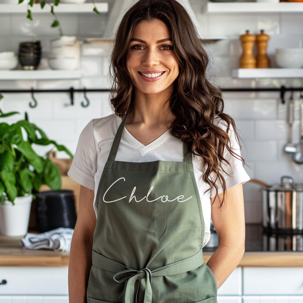 Personalised Unisex Cooking Apron With Handwritten Name Print, Christmas Gift, gift for her, gift for him, gift for the cooking enthusiast