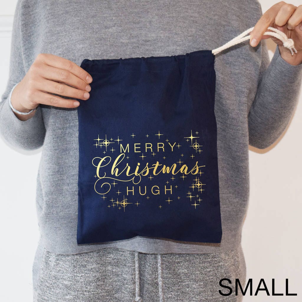 Personalised Gold And Navy Merry Christmas Sack