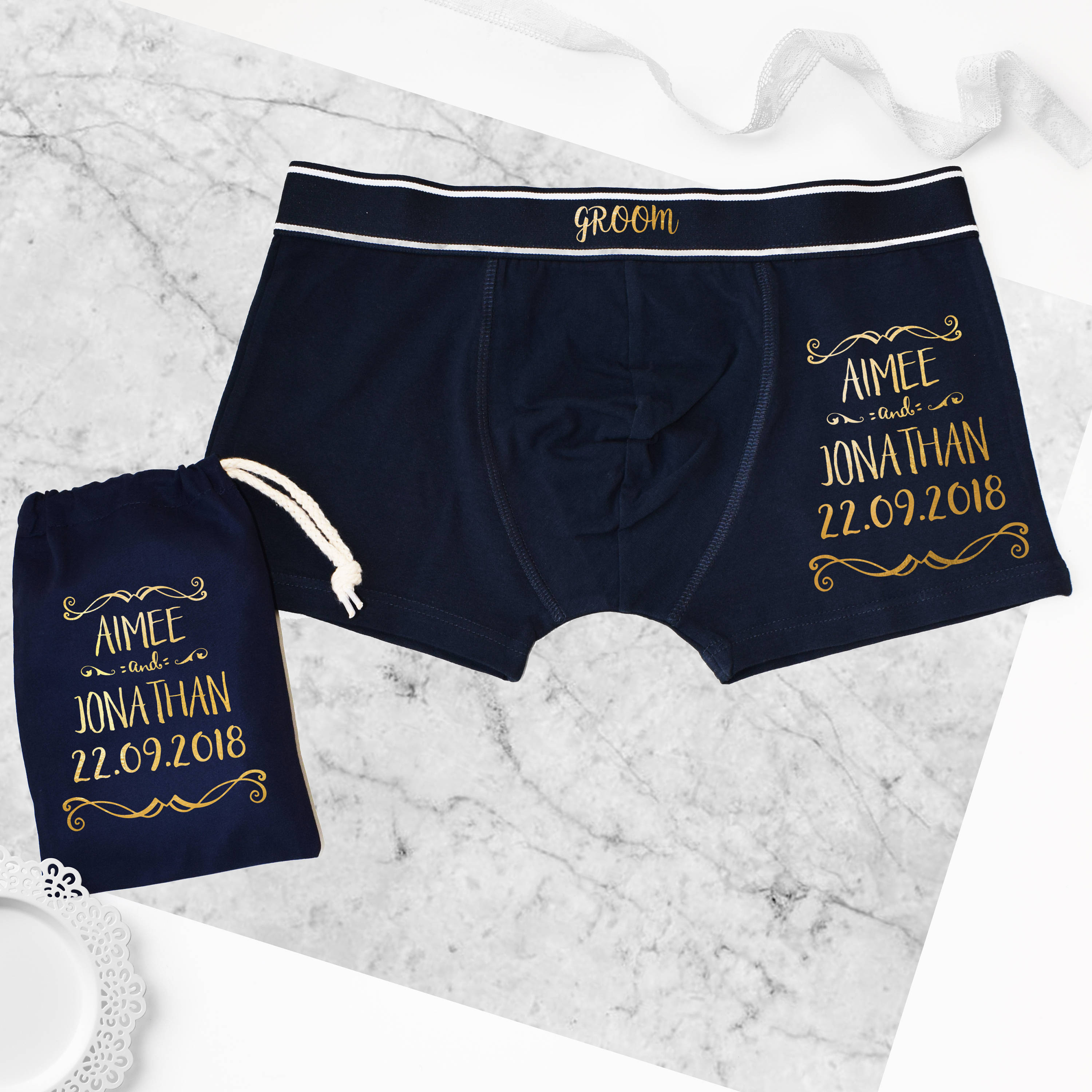 Personalised Names And Date Groom's Wedding Boxers – Weasel and Stoat